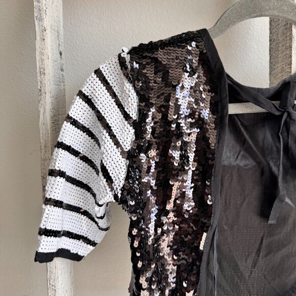 ZARA Limited Edition Black/White Sequin Open Tie-Back Top - Picture 4 of 11